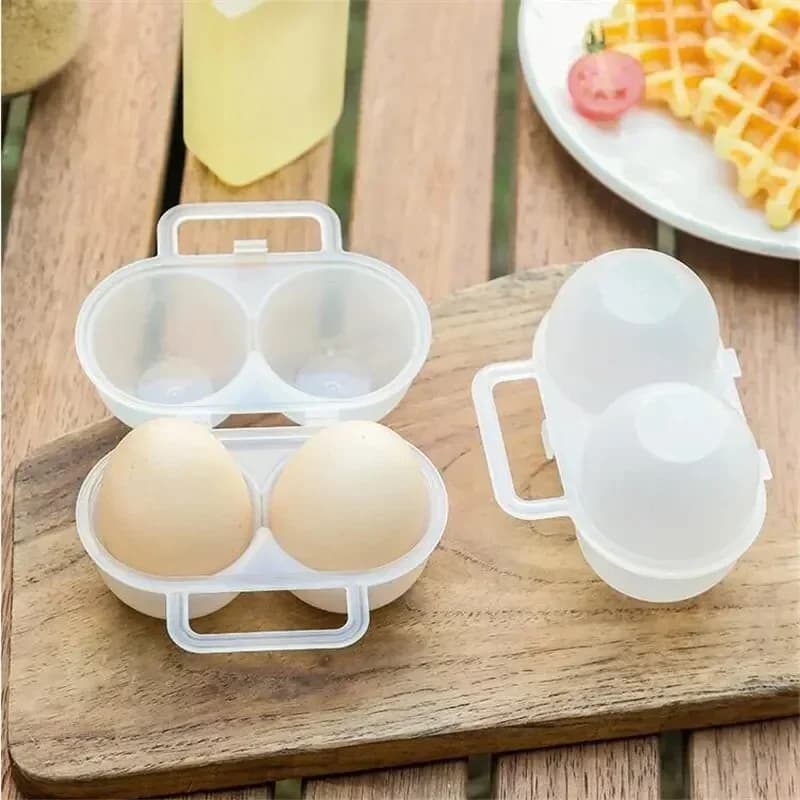 Pārnēsājama plastmasas olu kastīte 2 olām, triecienizturīga kārbiņa ceļojumiem