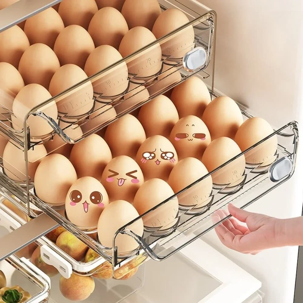 Caurspīdīga divslāņu olu uzglabāšanas kaste ar laika skalu